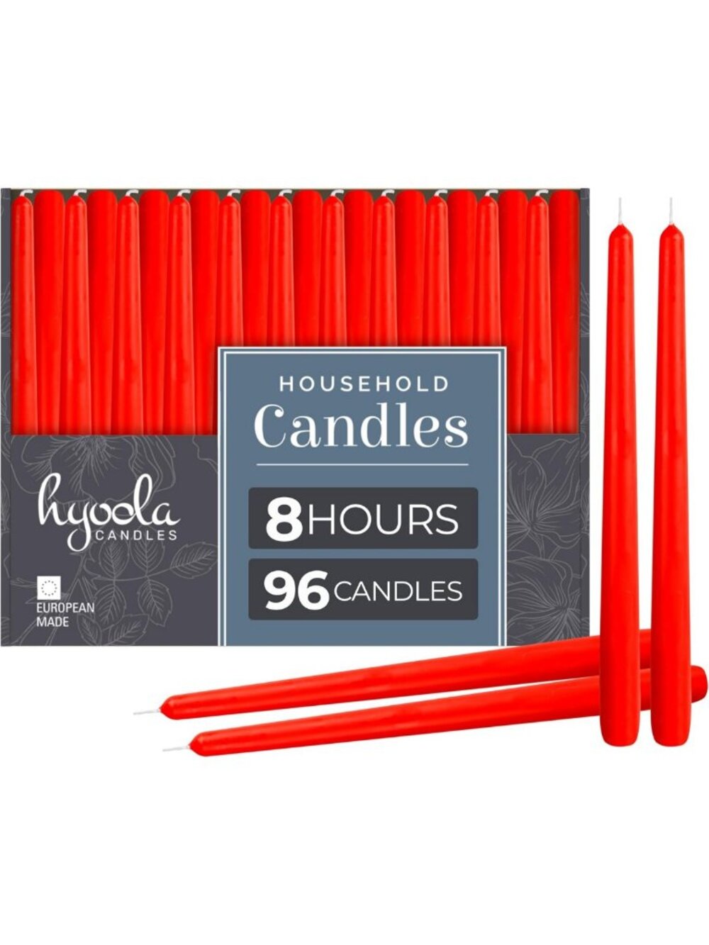 Bulk 10 Inch Red Unscented Dripless Taper Candles - 96 Pack, 8 Hour Burn Time